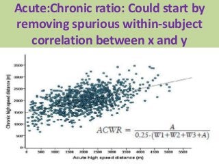 Acute:Chronic ratio: Could start by
removing spurious within-subject
correlation between x and y
 