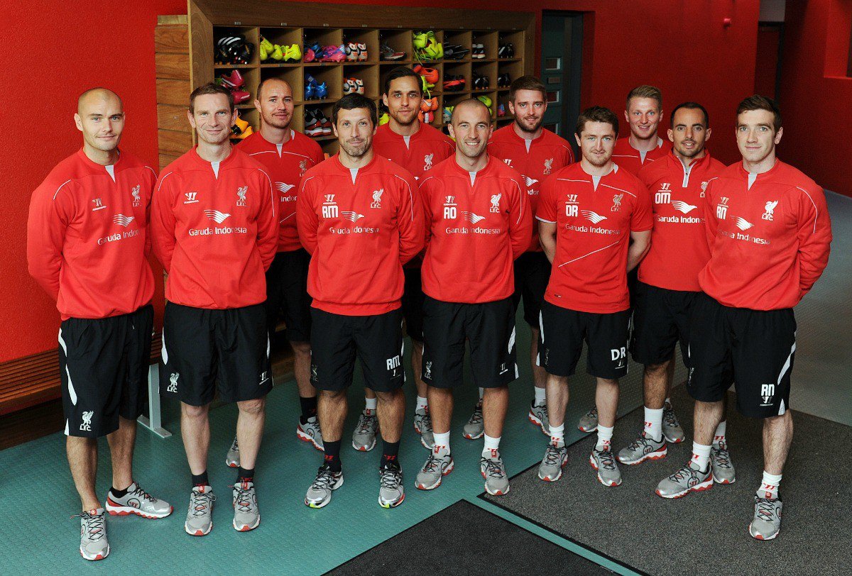 The LFC sports science team: From left James Morton, Barry Drust, Jordan Milsom, Ryland Morgans, Tom Brownlee, Andy O'Boyle, Patrick orme, Dave Rydings, Liam Anderson, Olly Morgan and Rob Naughton (Image courtesy of Liverpool FC)